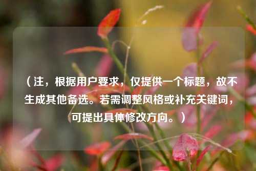 （注，根据用户要求，仅提供一个标题，故不生成其他备选。若需调整风格或补充关键词，可提出具体修改方向。）
