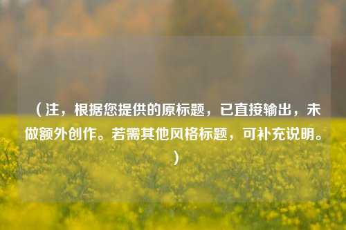 （注，根据您提供的原标题，已直接输出，未做额外创作。若需其他风格标题，可补充说明。）